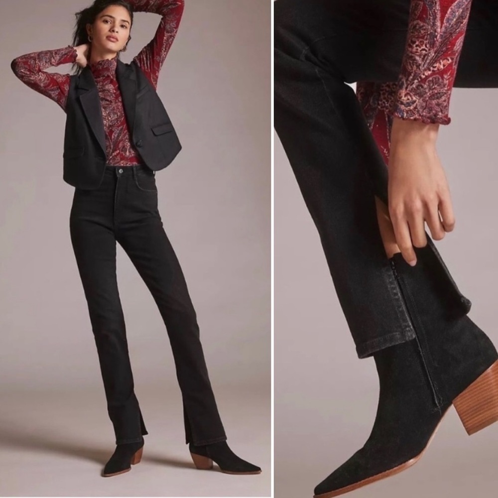 Anthropologie‎ || Pilcro Split Ankle Straight Ultra High Rise Jeans Black 25 NWT